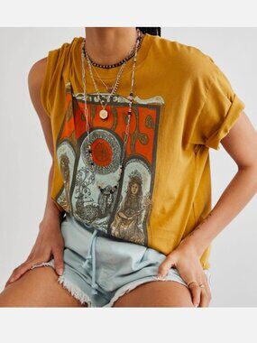 DayDreamer x Free People 'The Doors T-Shirt Dress Gold Vintage Inspired Medium